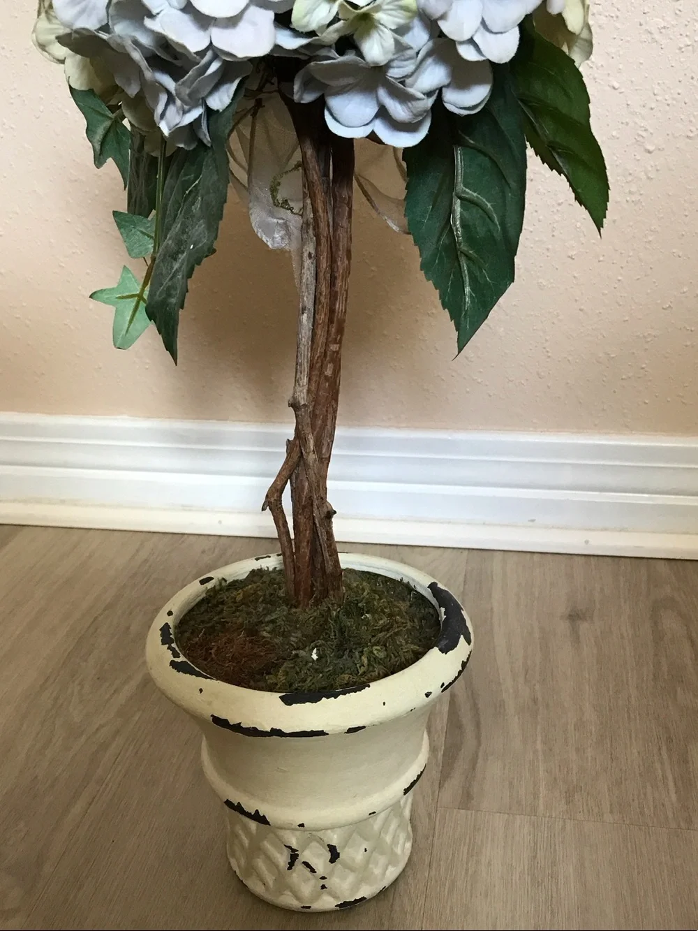 Artificial Hydrangea Topiary in Cream and Light Blue - Home Accents